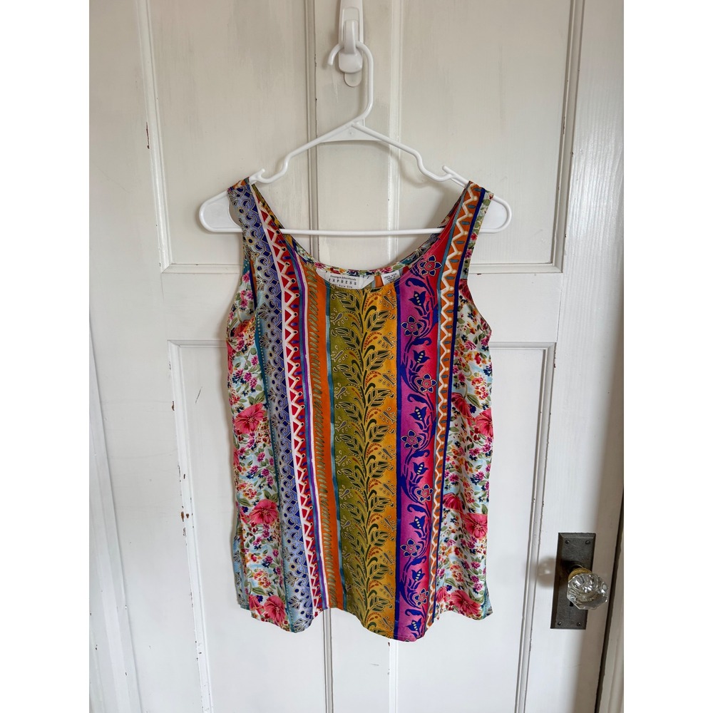 Vintage Express striped floral silk top size xs